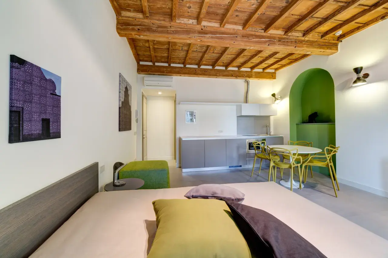 Panoramic view from the double bed in the Mono Smart apartment.