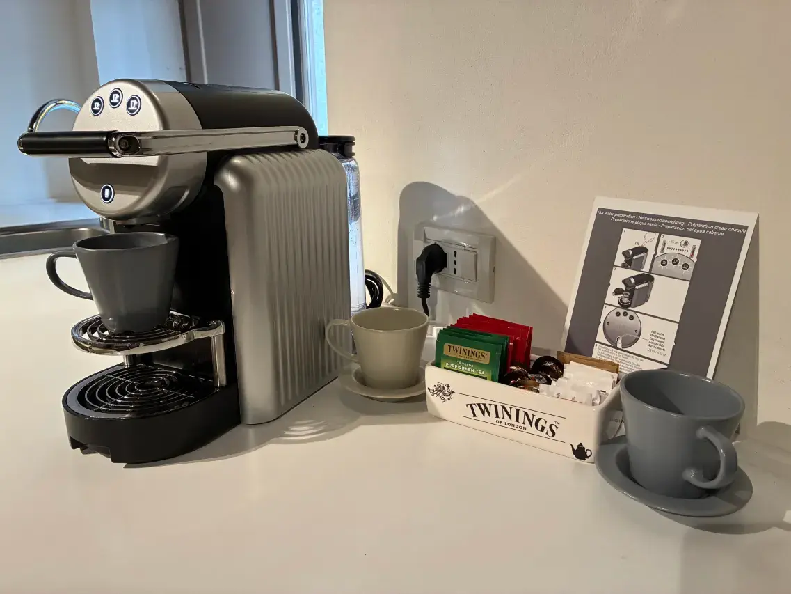 Espresso machine and tea-making facilities provided in Palazzo Mannaioni apartments.