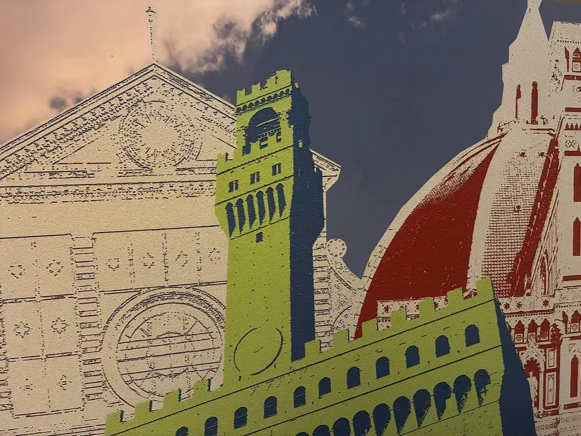 Painting depicting the main monuments of Florence in the Reception area of Palazzo Mannaioni.